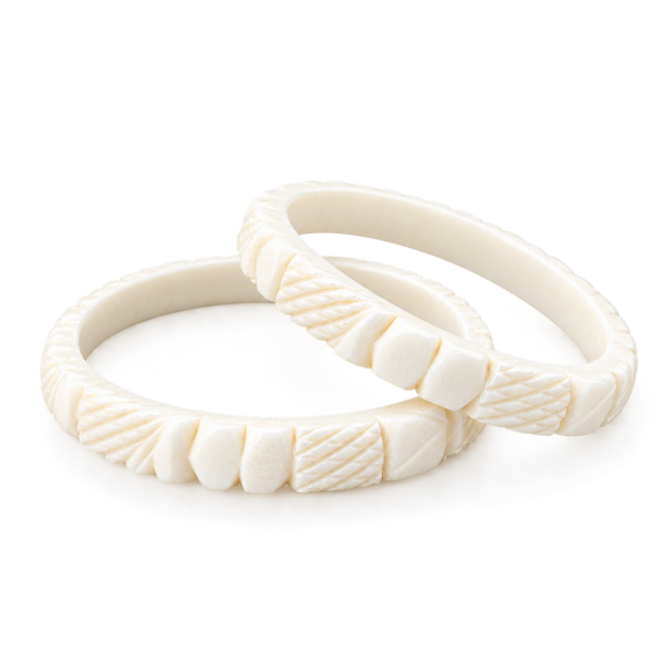 Unisex White Shankh Shell Carved Bangle (2 Nos)