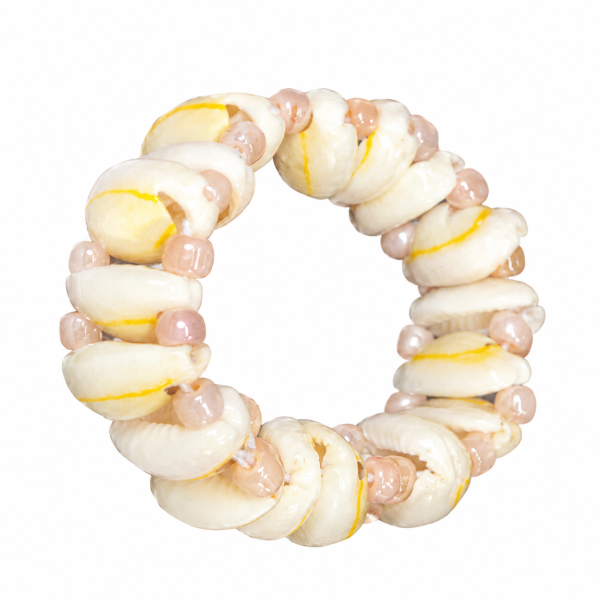 Cowrie White Shell Bracelet with Light Baby Pink Beads