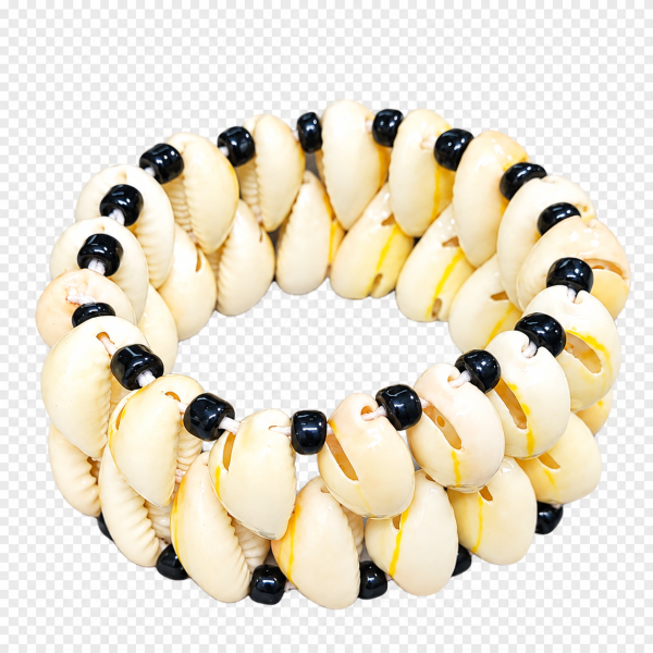 Boho Style Cream Cowrie Shell Bracelet with Black Beads