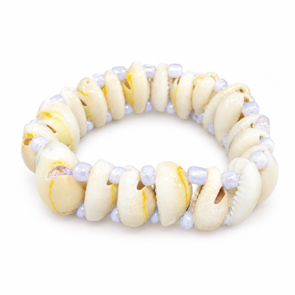 Cowrie White Shell Bracelet with White Beads
