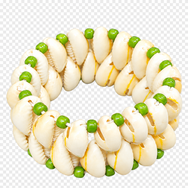 Boho Style Cream Cowrie Shell Bracelet with Green Beads