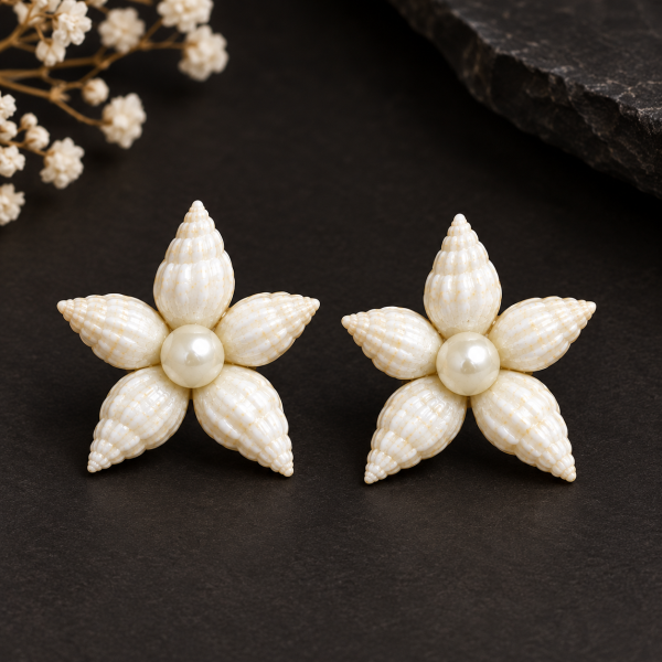 Auger Shell Flower Stud Earrings