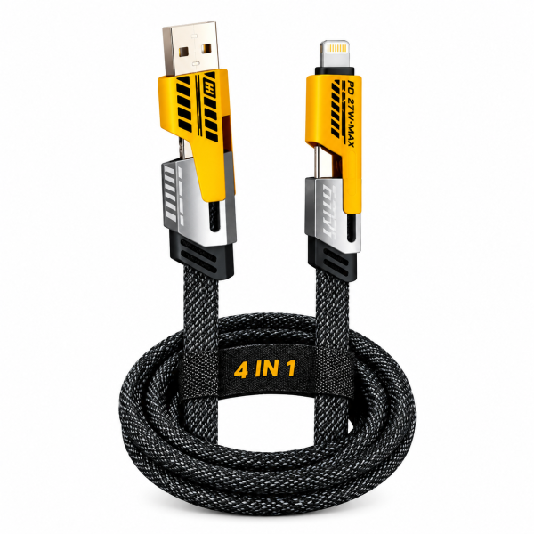 HASHIMI 4-in-1 Fast Charging Data Cable – USB-A, Type-C & Lightning Multi-Connector Cable